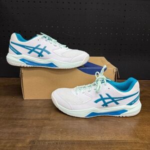 New W/ Box Womens Asics GEL-DEDICATE 8 WIDE White Teal Tennis Sneakers Size 9.5